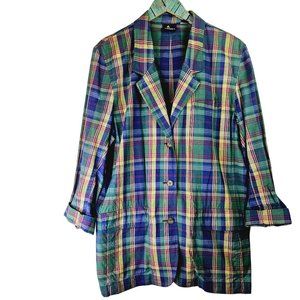 Vtg 90's Lizsport Women's Plaid Lightweight Three Button Pocket Sport Coat Sz 12